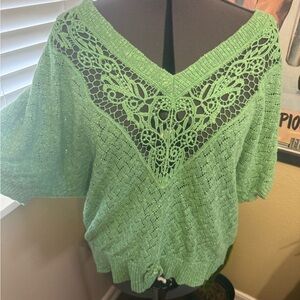 Anthropologie Mint Green Lace Detail Women's Sweater